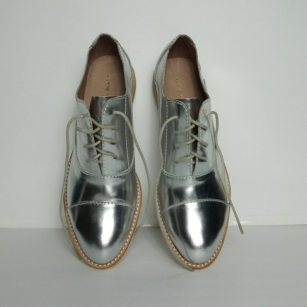 Anthropologie Silver Metallic Lace-Up Flats